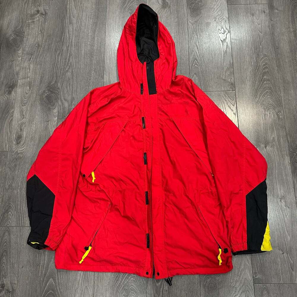 Vintage 90s Marlboro Adventure Team Red Hooded Rain Jacket L - Fair Condition